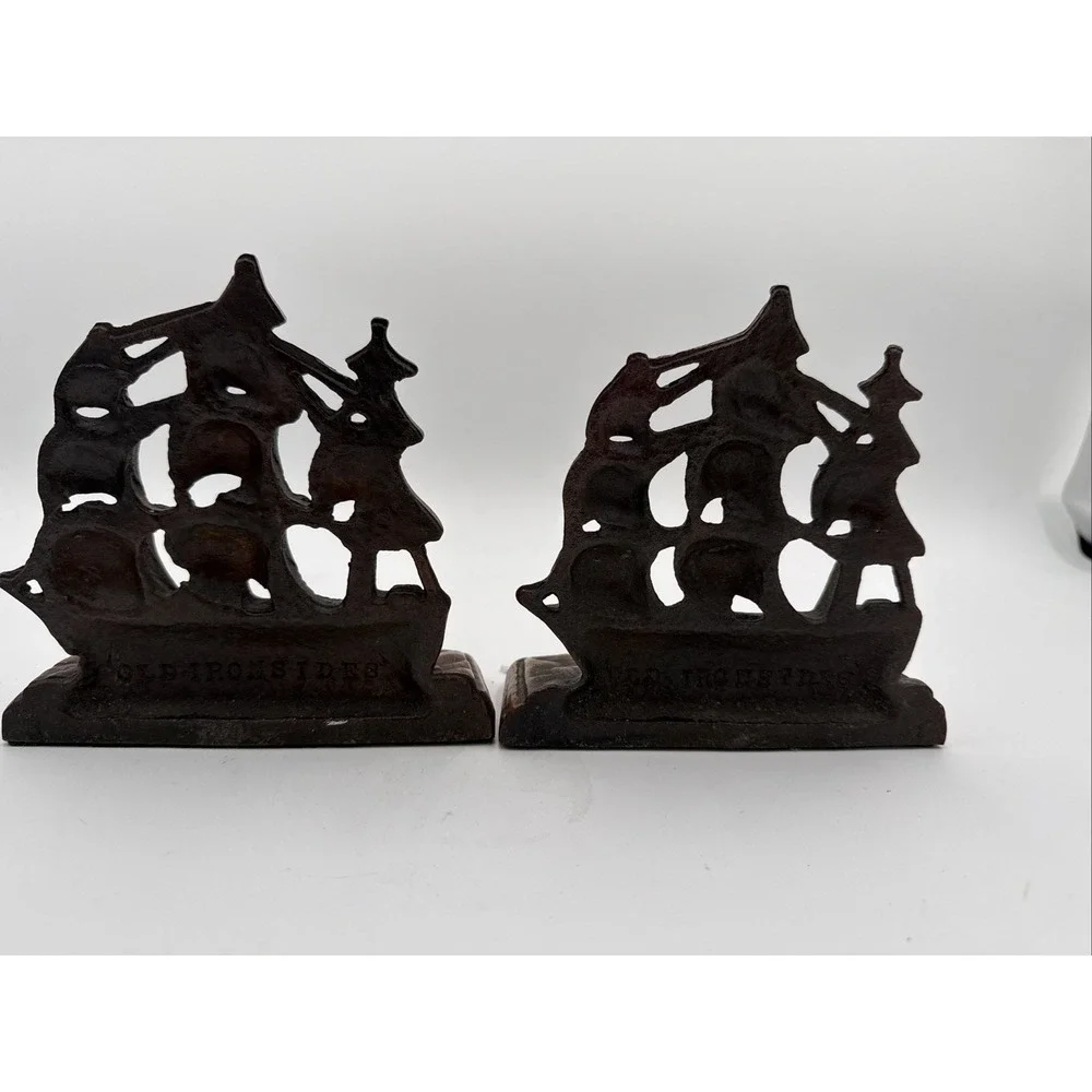 Vintage Cast Iron Ship Nautical Old Ironsides Bookends Door Stopper 1940s-50s